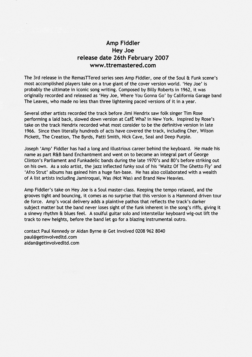 Amp Fiddler CDR Hey Joe promo text